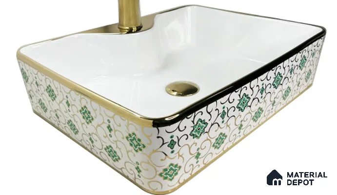 Avyra Sink BS 00069 Jade Lattice 480 x 370 x 130 mm Rectangular Ceramic Glossy Finish Designer Basin - 130 mm | Suitable For Bathroom, Vanity & Utility Areas