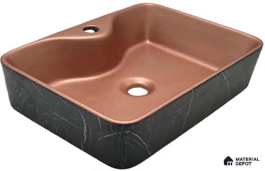 Avyra Sink BS 00072 Rose Onyx 480 x 370 x 130 mm Rectangular Ceramic Matte Finish Designer Basin - 130 mm | Suitable For Bathroom, Vanity & Utility Areas