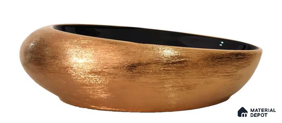 Avyra Sink BS 00109 Brushed Copper 490 x 310 x 145 mm Circular Ceramic Glossy Finish Designer Basin - 145 mm | Suitable For Bathroom, Vanity & Utility Areas