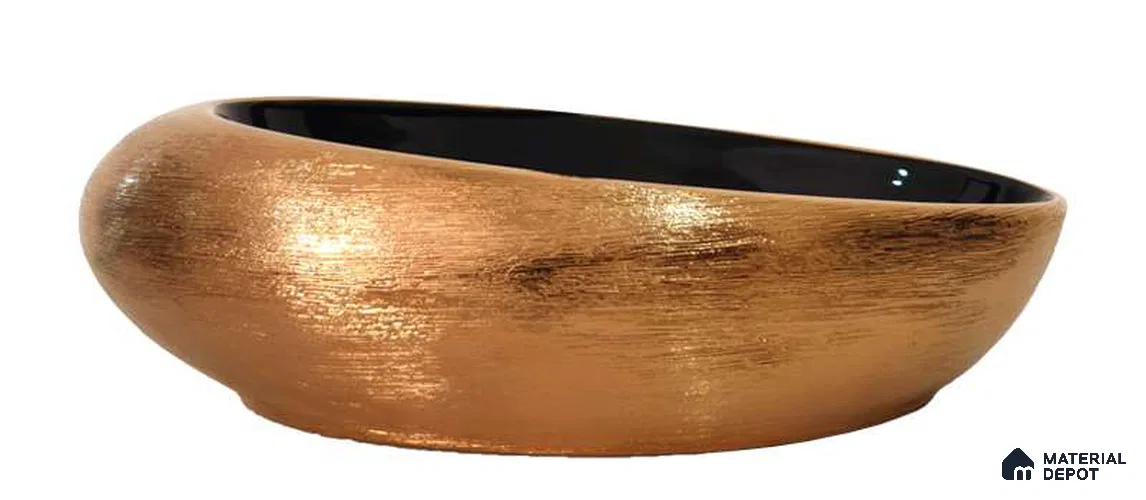 Avyra Sink BS 00109 Brushed Copper 490 x 310 x 145 mm Circular Ceramic Glossy Finish Designer Basin - 145 mm | Suitable For Bathroom, Vanity & Utility Areas