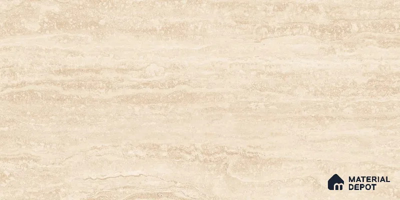 Marble Floor & Wall Tile TL 12723 B Travertino Ivory 4 ft x 2 ft Glossy Finish Vitrified Tile - 8 mm | 6 Random Design
