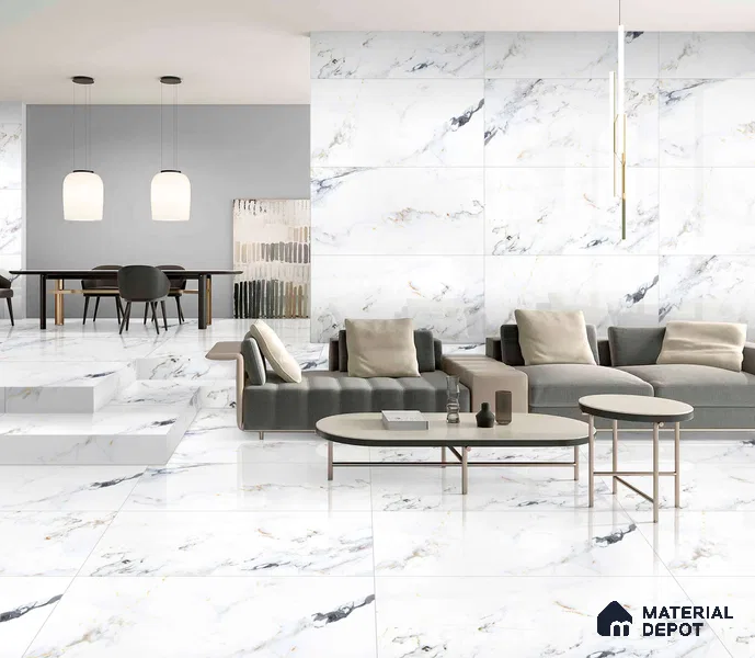 Marble Floor & Wall Tile TL 12699 Glacier Snowflake 4 ft x 2 ft Glossy Finish Vitrified Tile - 9 mm | 4 Random Design