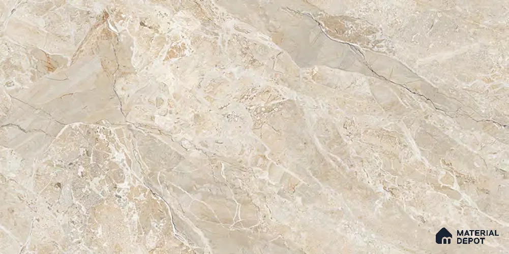 Marble Floor & Wall Tile TL 12718 Infy Meador Crema 4 ft x 2 ft Glossy Finish Vitrified Tile - 9 mm | 4 Random Design