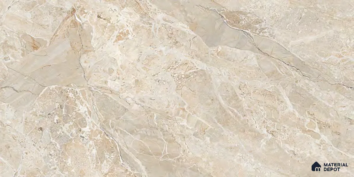 Marble Floor & Wall Tile TL 12718 Infy Meador Crema 4 ft x 2 ft Glossy Finish Vitrified Tile - 9 mm | 4 Random Design