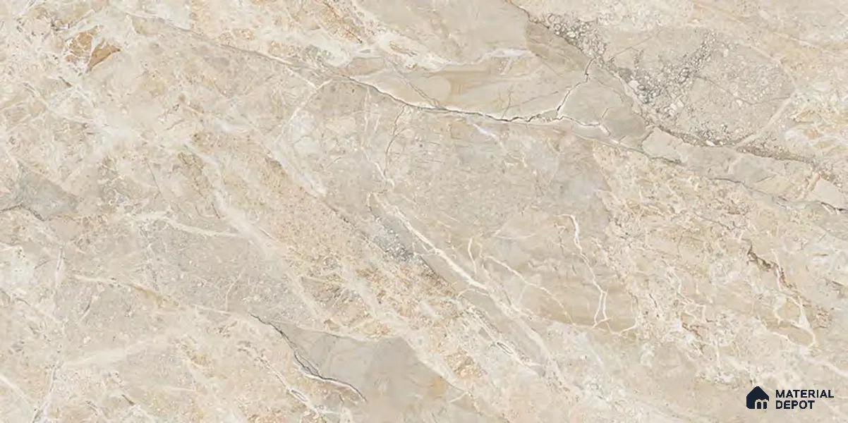 Marble Floor & Wall Tile TL 12718 Infy Meador Crema 4 ft x 2 ft Glossy Finish Vitrified Tile - 9 mm | 4 Random Design