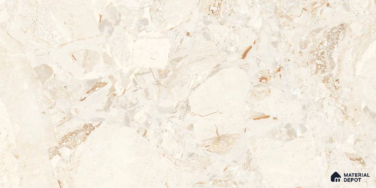 Marble Floor & Wall Tile TL 12707 B Rebbeca Cream 4 ft x 2 ft Glossy Finish Vitrified Tile - 9 mm | 3 Random Design