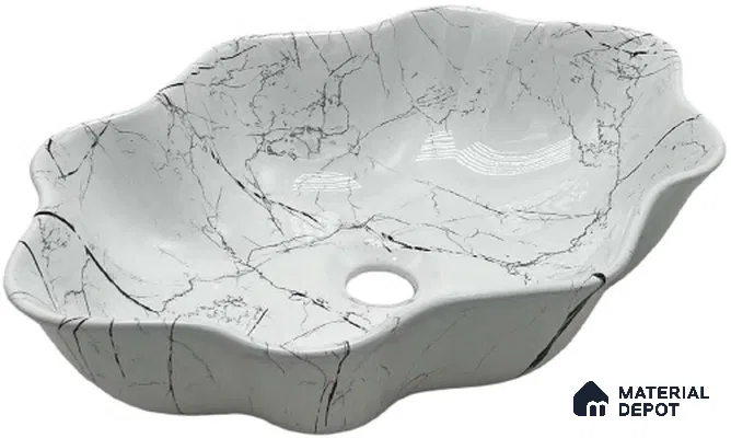 Avyra Sink BS 00091 Frost Petal 500 x 300 x 145 mm Circular Ceramic Glossy Finish Designer Basin - 145 mm | Suitable For Bathroom, Vanity & Utility Areas