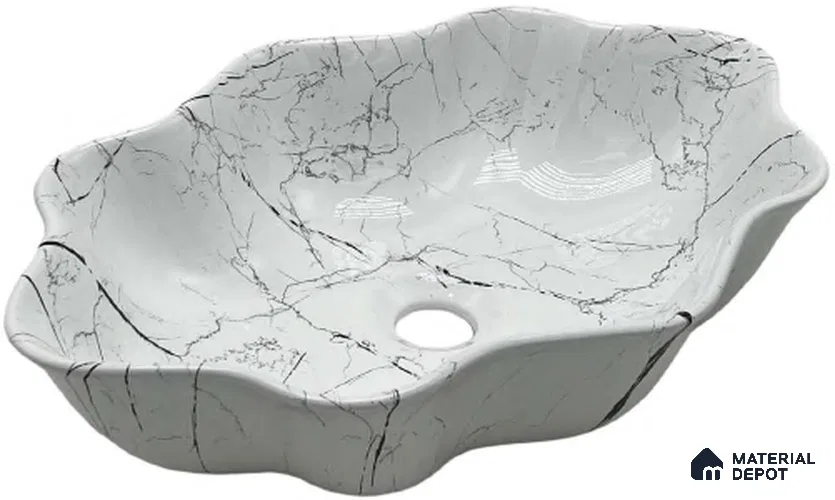 Avyra Sink BS 00091 Frost Petal 500 x 300 x 145 mm Circular Ceramic Glossy Finish Designer Basin - 145 mm | Suitable For Bathroom, Vanity & Utility Areas