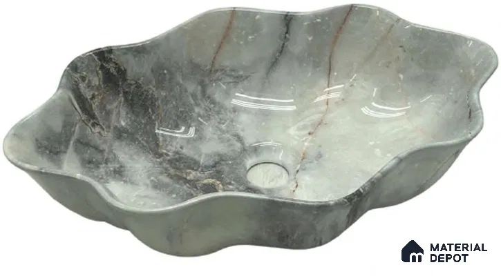 Avyra Sink BS 00090 Storm Petal 500 x 300 x 145 mm Circular Ceramic Glossy Finish Designer Basin - 145 mm | Suitable For Bathroom, Vanity & Utility Areas