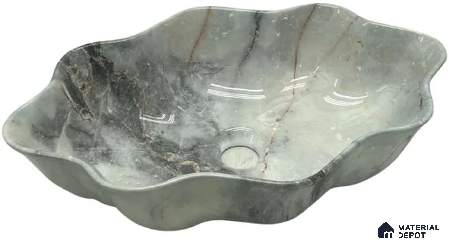 Avyra Sink BS 00090 Storm Petal 500 x 300 x 145 mm Circular Ceramic Glossy Finish Designer Basin - 145 mm | Suitable For Bathroom, Vanity & Utility Areas