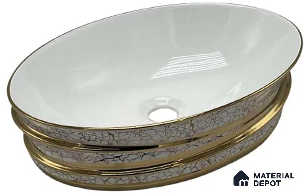 Avyra Sink BS 00100 Blush Crackle 500 x 350 x 160 mm Circular Ceramic Glossy Finish Designer Basin - 160 mm | Suitable For Bathroom, Vanity & Utility Areas