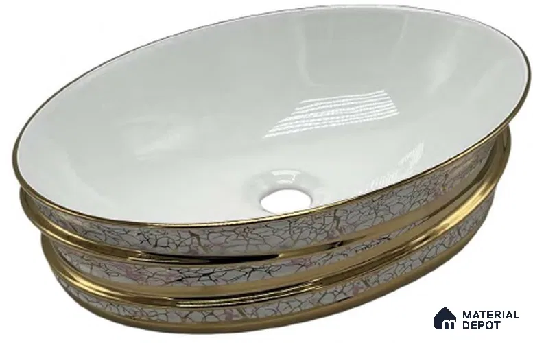 Avyra Sink BS 00100 Blush Crackle 500 x 350 x 160 mm Circular Ceramic Glossy Finish Designer Basin - 160 mm | Suitable For Bathroom, Vanity & Utility Areas