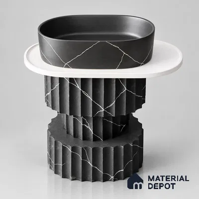 Avyra Basin BS 00202 Nero Column (Basin Size-500 x 350 x 820 mm) | (Plate Size-750x450) Circular Ceramic Matte Finish Pedestal Basin - 820 mm | Suitable For Bathroom, Vanity & Utility Areas