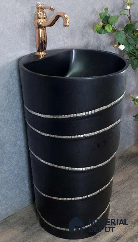 Avyra Sink BS 00051 Onyx Bands 500 x 500 x 860 mm Circular Artificial Stone Matte Finish Pedestal Basin - 860 mm | Suitable For Bathroom, Vanity & Utility Areas