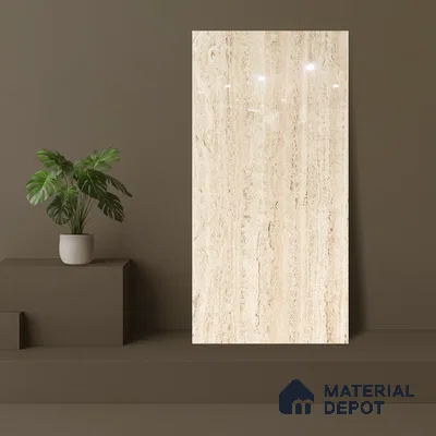 Budget Friendly Marble Floor & Wall Tile Value For Money TL 05600 Frosted Almond 4 ft x 2 ft - Vitrified Glossy Finish -9 mm | Suitable for Living Room, Bedroom & Bathroom