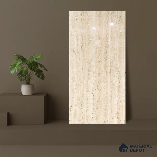 Budget Friendly Marble Floor & Wall Tile Value For Money TL 05600 Frosted Almond 4 ft x 2 ft - Vitrified Glossy Finish -9 mm | Suitable for Living Room, Bedroom & Bathroom