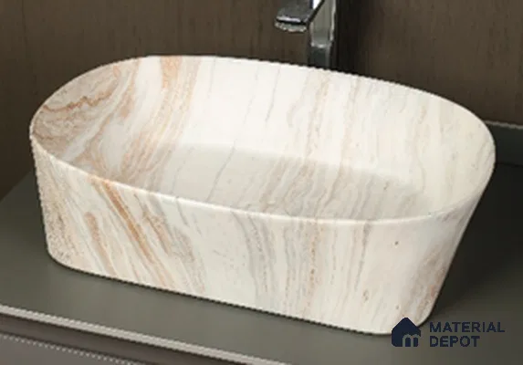 Veyora Sink BS 00169 Driftwood Marble 508 x 356 mm Circular Ceramic Matte Finish Designer Basin | Suitable For Bathroom, Vanity & Utility Areas