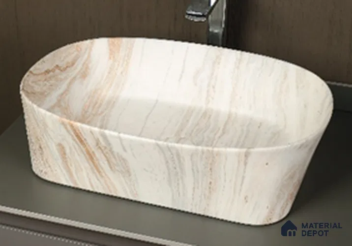 Veyora Sink BS 00169 Driftwood Marble 508 x 356 mm Circular Ceramic Matte Finish Designer Basin | Suitable For Bathroom, Vanity & Utility Areas