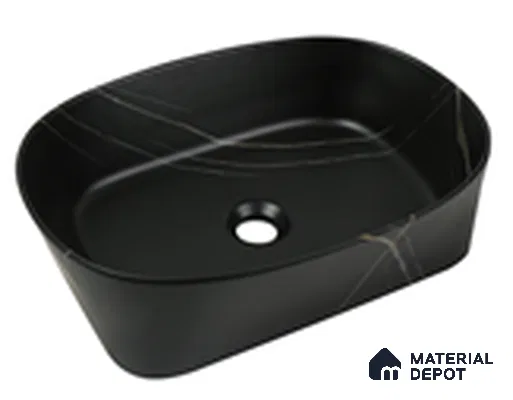 Veyora Sink BS 00170 Midnight Marble 508 x 356 mm Circular Ceramic Matte Finish Designer Basin | Suitable For Bathroom, Vanity & Utility Areas