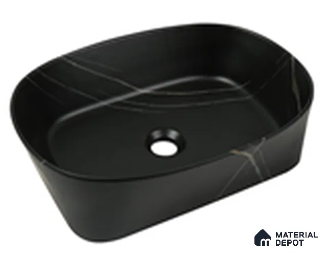 Veyora Sink BS 00170 Midnight Marble 508 x 356 mm Circular Ceramic Matte Finish Designer Basin | Suitable For Bathroom, Vanity & Utility Areas