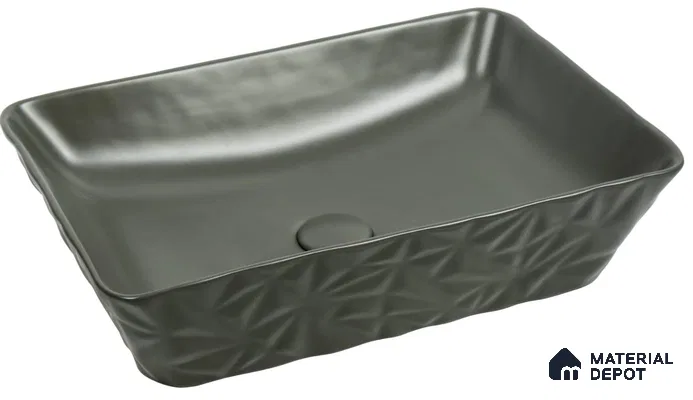 Veyora Sink BS 00153 Olive Facet 508 x 356 mm Rectangular Ceramic Matte Finish Designer Basin | Suitable For Bathroom, Vanity & Utility Areas