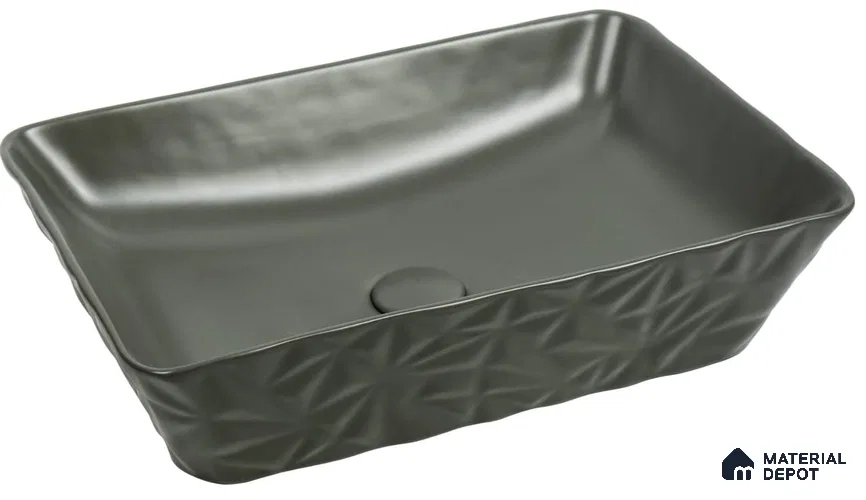 Veyora Sink BS 00153 Olive Facet 508 x 356 mm Rectangular Ceramic Matte Finish Designer Basin | Suitable For Bathroom, Vanity & Utility Areas
