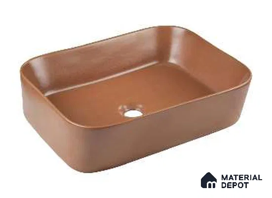 Veyora Basin BS 00036 Rust Clay 508 x 381 mm Rectangular Ceramic Glossy Finish Designer Basin | Suitable For Bathroom, Vanity & Utility Areas