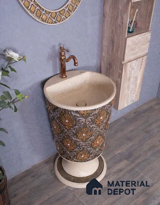 Avyra Sink BS 00187 Amber Damask 520 x 520 x 860 mm Circular Ceramic Matte Finish Designer Basin - 860 mm | Suitable For Bathroom, Vanity & Utility Areas