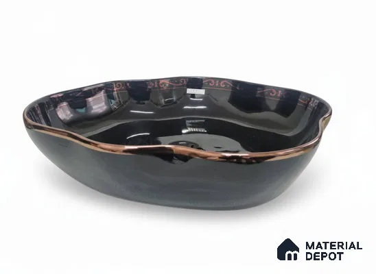 Veyora Sink BS 00129 Obsidian Copper 521 x 396 x 130 mm Circular Ceramic Glossy Finish Designer Basin - 130 mm | Suitable For Bathroom, Vanity & Utility Areas