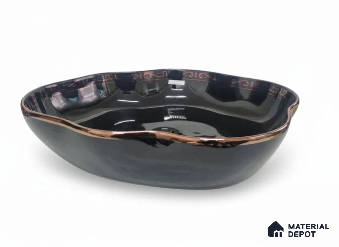 Veyora Sink BS 00129 Obsidian Copper 521 x 396 x 130 mm Circular Ceramic Glossy Finish Designer Basin - 130 mm | Suitable For Bathroom, Vanity & Utility Areas