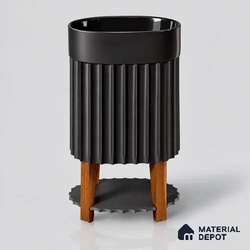 Avyra Basin BS 00199 Noir Fluted 527 x 365 x 850mm Circular Ceramic Matte Finish Pedestal Basin - 850 mm | Suitable For Bathroom, Vanity & Utility Areas