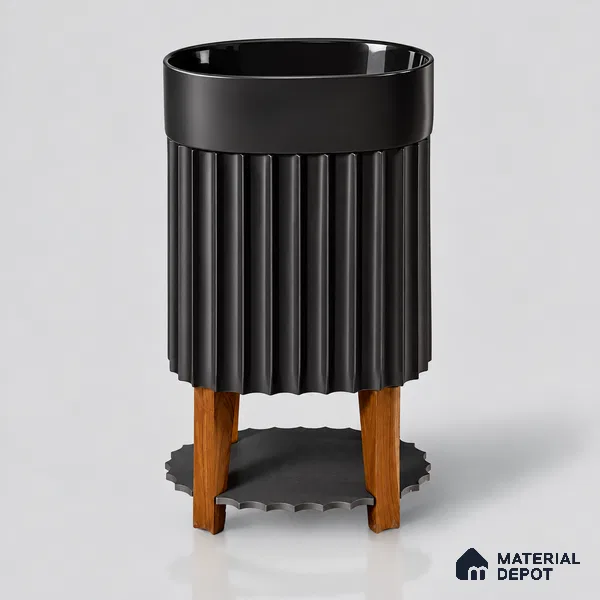 Avyra Basin BS 00199 Noir Fluted 527 x 365 x 850mm Circular Ceramic Matte Finish Pedestal Basin - 850 mm | Suitable For Bathroom, Vanity & Utility Areas