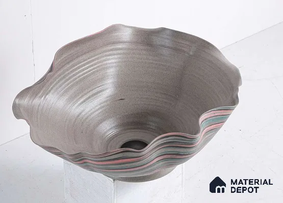 Veyora Sink BS 00119 Agate Wave 530 x 390 x 230 mm Circular Ceramic Matte Finish Handmade Designer Basin - 230 mm | Suitable For Bathroom, Vanity & Utility Areas