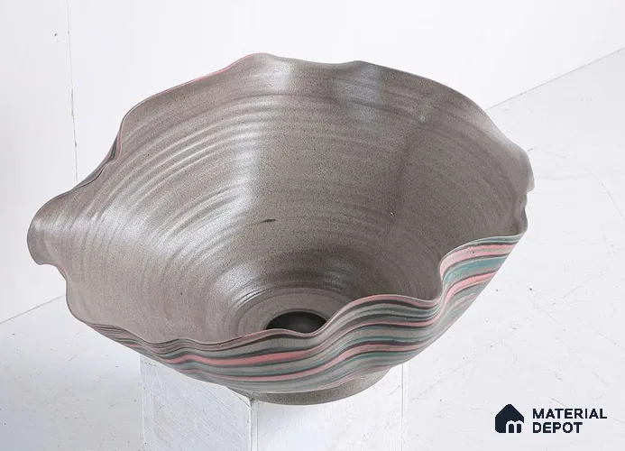 Veyora Sink BS 00119 Agate Wave 530 x 390 x 230 mm Circular Ceramic Matte Finish Handmade Designer Basin - 230 mm | Suitable For Bathroom, Vanity & Utility Areas