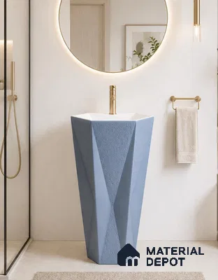 Avyra Sink BS 00178 Azure Prism 550 x 470 x 860 mm Circular Ceramic Matte Finish Designer Basin - 860 mm | Suitable For Bathroom, Vanity & Utility Areas