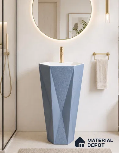 Avyra Sink BS 00178 Azure Prism 550 x 470 x 860 mm Circular Ceramic Matte Finish Designer Basin - 860 mm | Suitable For Bathroom, Vanity & Utility Areas