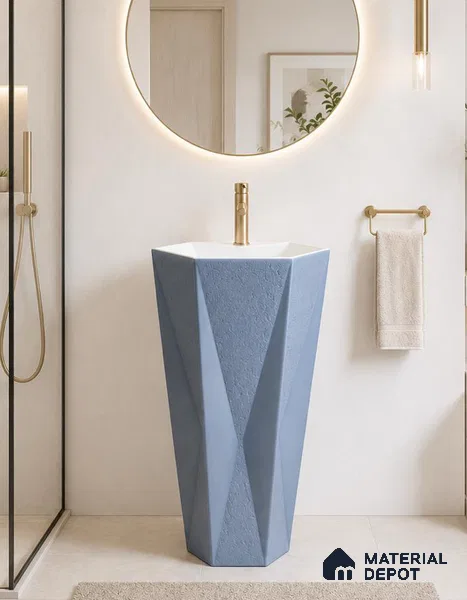 Avyra Sink BS 00178 Azure Prism 550 x 470 x 860 mm Circular Ceramic Matte Finish Designer Basin - 860 mm | Suitable For Bathroom, Vanity & Utility Areas