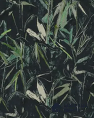 555108 | Black Green Bamboo Leaves Non Woven Floral Wallpaper - 10 Meter x 21 Inches, 57.41 Sq. Ft. (Min. 15% Wastage)