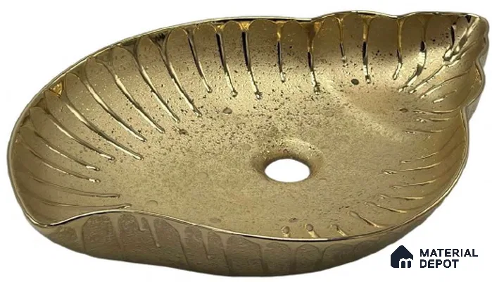 Avyra Sink BS 00095 Golden Seashell 560 x 380 x 120 mm Circular Ceramic Metallic Finish Designer Basin - 120 mm | Suitable For Bathroom, Vanity & Utility Areas