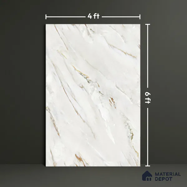 TL 08097 B Lorex white 6 ft x 4 ft Glossy Finish Endless PGVT Vitrified Tile - 15 mm (Random 4) | Adhesive and Spacers Must be Used During Installation