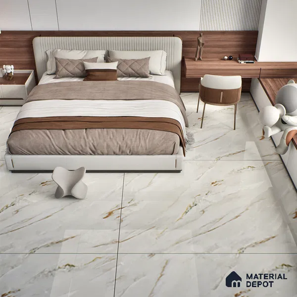 TL 08097 B Lorex white 6 ft x 4 ft Glossy Finish Endless PGVT Vitrified Tile - 15 mm (Random 4) | Adhesive and Spacers Must be Used During Installation