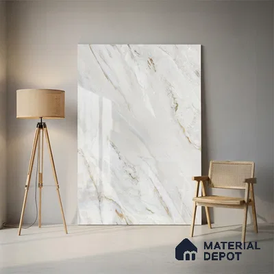 Endless Marble Floor & Wall Tile TL 08097 C Lorex White 6 ft x 4 ft Glossy Finish Vitrified Large Format Tile - 9 mm | 2 Random Design | Suitable For Living Room, Bedroom, Bathroom | Adhesive and Spacers Must be Used During Installation