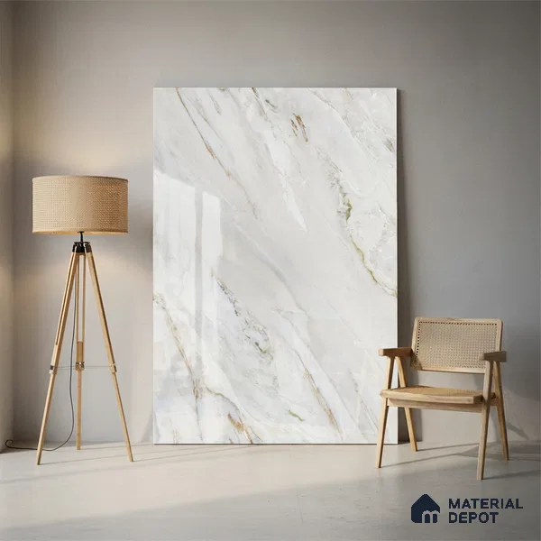 Endless Marble Floor & Wall Tile TL 08097 C Lorex White 6 ft x 4 ft Glossy Finish Vitrified Large Format Tile - 9 mm | 2 Random Design | Suitable For Living Room, Bedroom, Bathroom | Adhesive and Spacers Must be Used During Installation