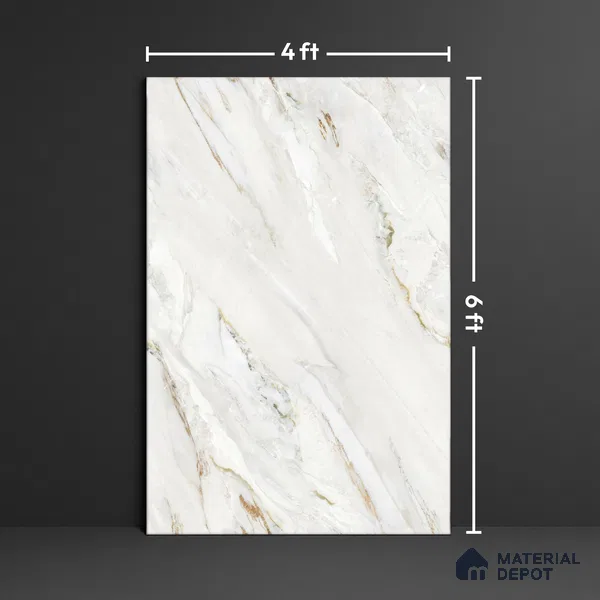 Endless Marble Floor & Wall Tile TL 08097 C Lorex White 6 ft x 4 ft Glossy Finish Vitrified Large Format Tile - 9 mm | 2 Random Design | Suitable For Living Room, Bedroom, Bathroom | Adhesive and Spacers Must be Used During Installation