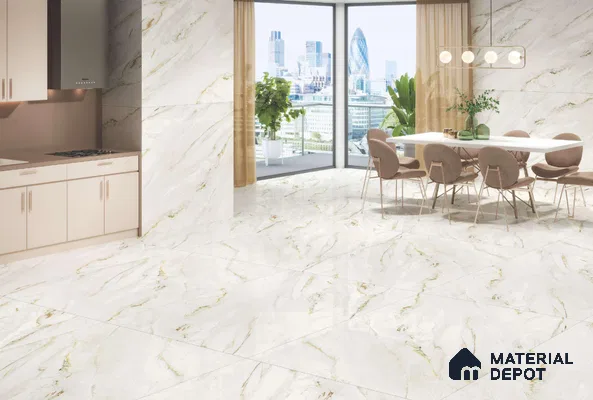 Endless Marble Floor & Wall Tile TL 08097 C Lorex White 6 ft x 4 ft Glossy Finish Vitrified Large Format Tile - 9 mm | 2 Random Design | Suitable For Living Room, Bedroom, Bathroom | Adhesive and Spacers Must be Used During Installation