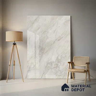 Large Format Marble Floor Tile TL 10549 Milano Grey Glossy Finish Vitrified Tile - 15 mm | Suitable for Living Room, Bedroom, Office | Adhesive and Spacers Must be Used During Installation