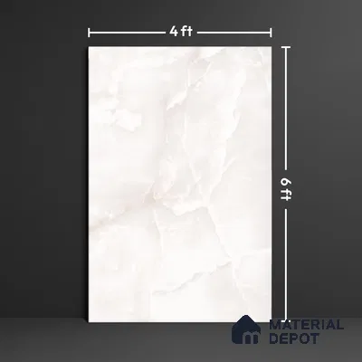 TL 10205 Marble Look Floor & Wall Tile Pacific Onyx White 6 ft x 4 ft Glossy Finish Vitrified Tile - 9 mm | Adhesive and Spacers Must be Used During Installation