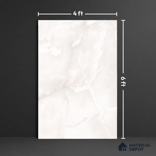 TL 10205 Marble Look Floor & Wall Tile Pacific Onyx White 6 ft x 4 ft Glossy Finish Vitrified Tile - 9 mm | Adhesive and Spacers Must be Used During Installation