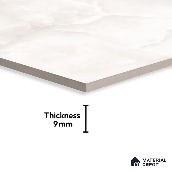 TL 10205 Marble Look Floor & Wall Tile Pacific Onyx White 6 ft x 4 ft Glossy Finish Vitrified Tile - 9 mm | Adhesive and Spacers Must be Used During Installation