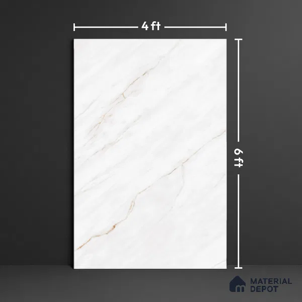 TL 10203 Marble Look Floor & Wall Tile Retro White 6 ft x 4 ft Glossy Finish Vitrified Tile - 9 mm | Adhesive and Spacers Must be Used During Installation